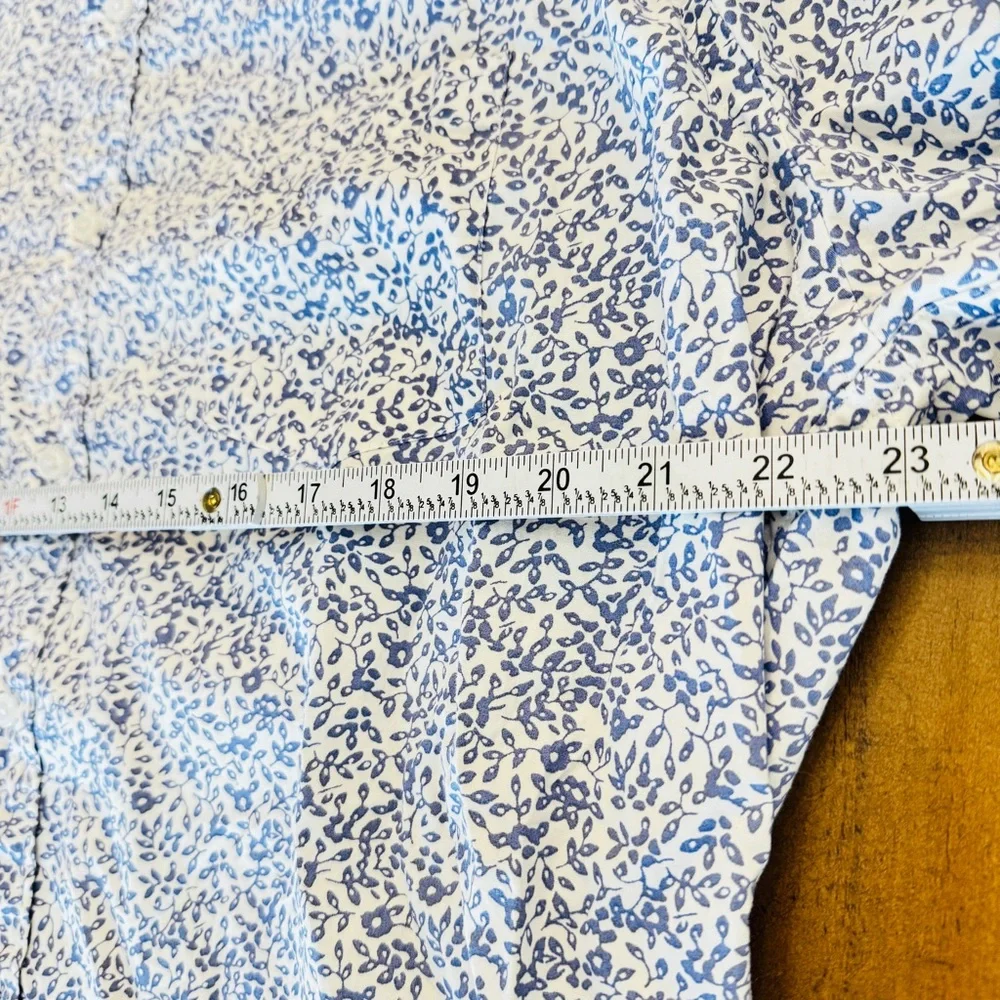 J Crew Mercantile Floral Button Down Shirt XXL Blue White Flex Stretch
